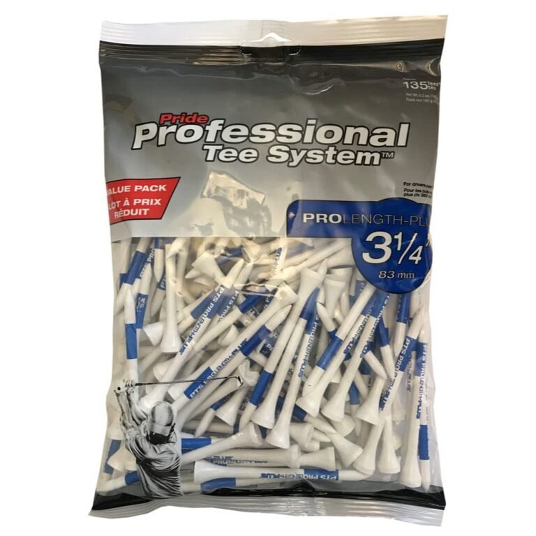 Bag of Pride Professional golf tees, white with blue markings, 3 1/4 inches
