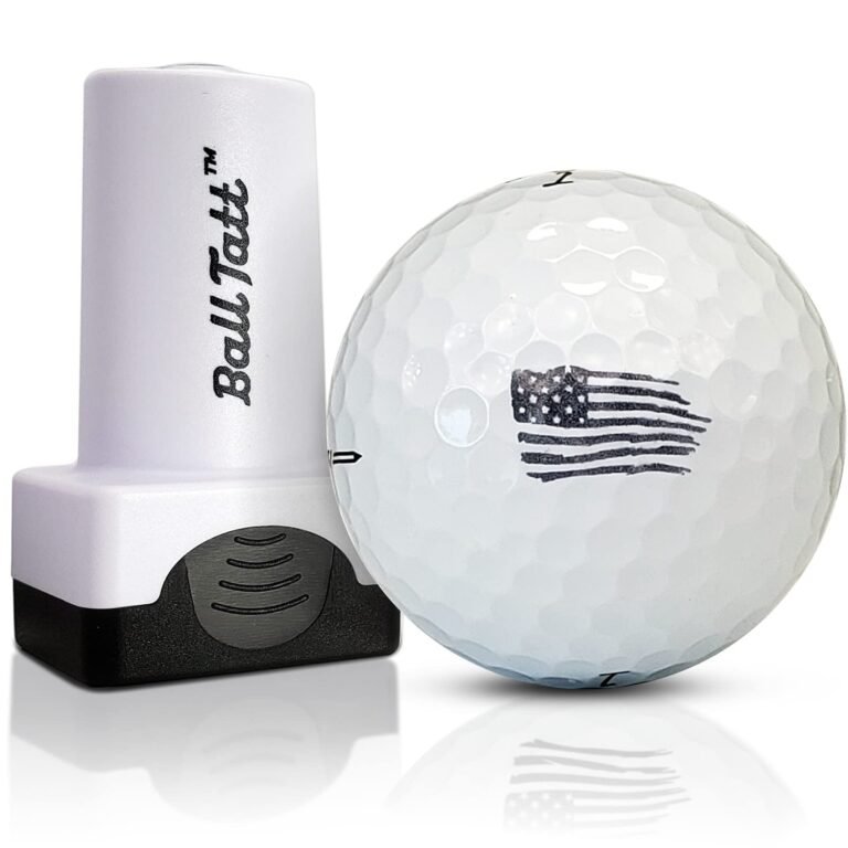 Golf ball with American flag stamp and "Ball Tatt" stamp