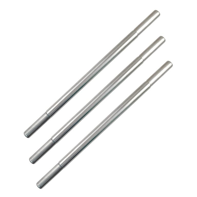 Three silver metal rods, slightly different lengths, on a white background