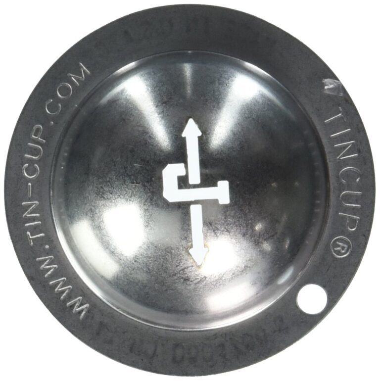 Metal tin cup with arrows logo and website address