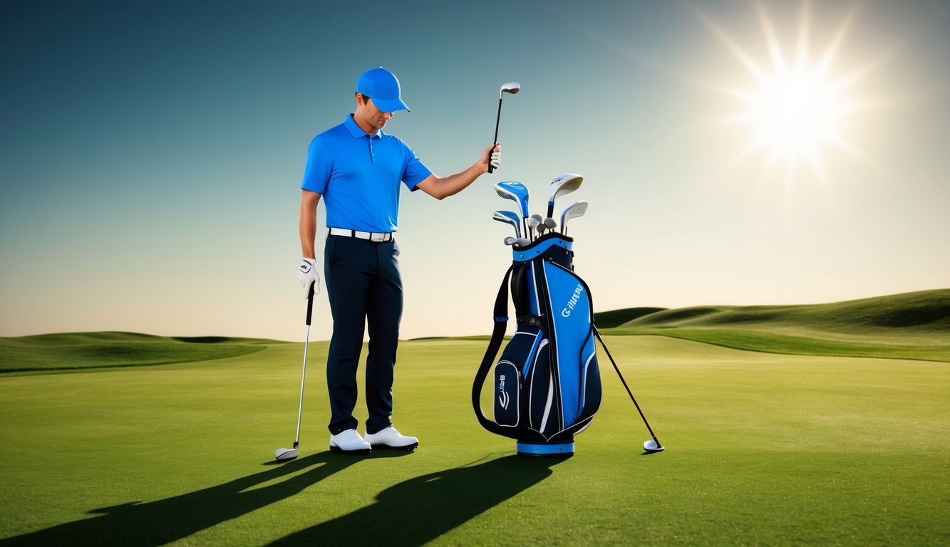 A golfer stands on the fairway, deciding between a 5 wood and a 3 hybrid club.</p><p>The sun casts long shadows across the grass as they weigh their options