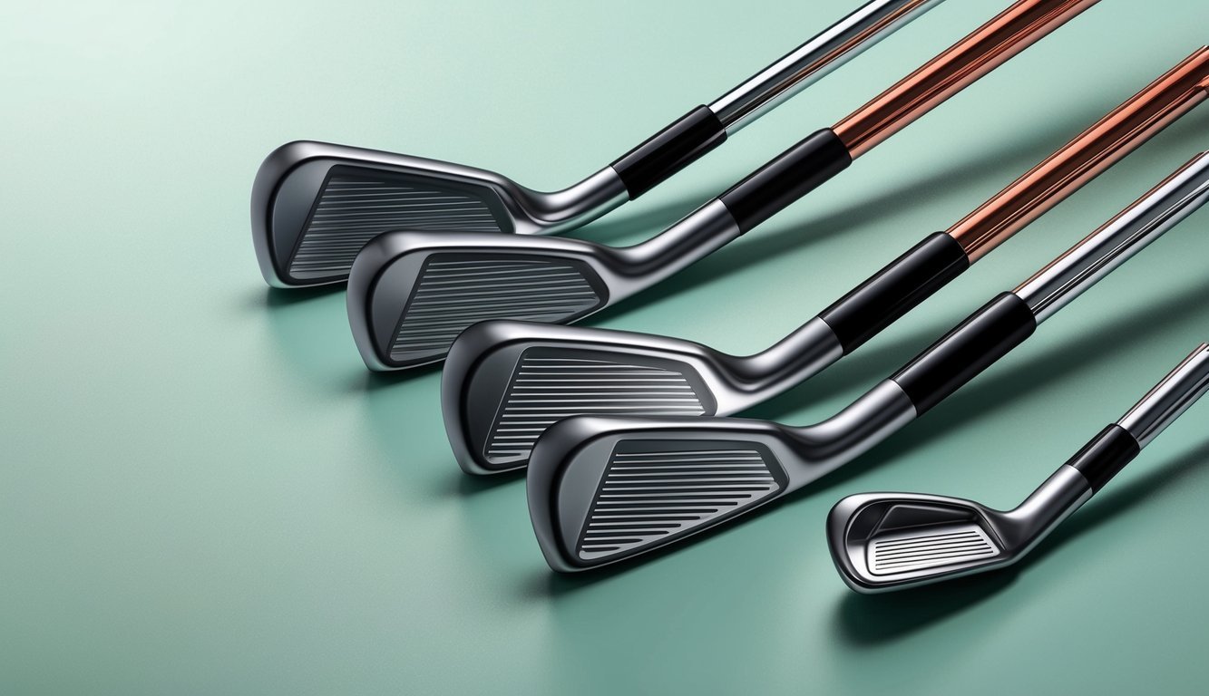 A set of beginner golf irons laid out on a clean, well-lit surface, ready to be used for practice or a round on the course