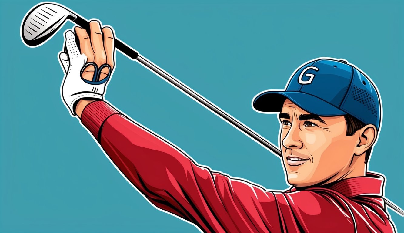 A golfer's wrist is cupped as they swing the club, demonstrating proper technique for the illustrator to recreate