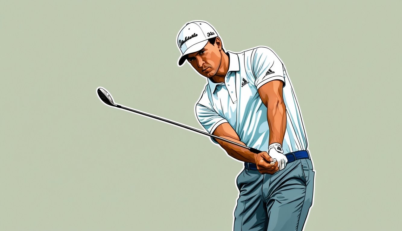 A golfer's wrist is visibly cupped as they make a precise adjustment to their swing, demonstrating advanced concepts in golf technique