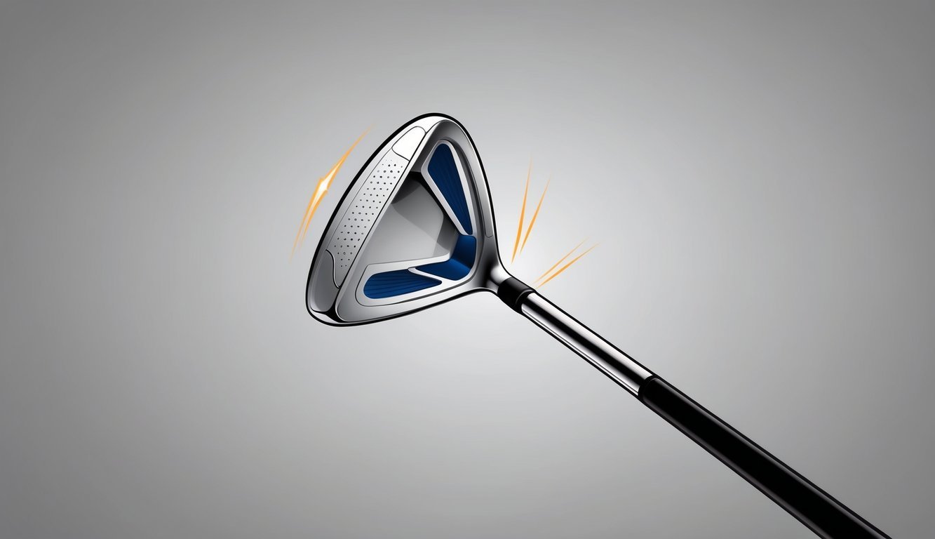 A golf club shaft flexing under the force of a swing, showing the material and construction of the shaft