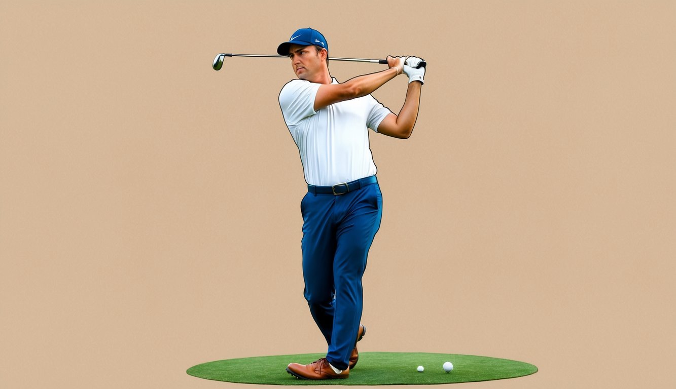 A golfer swings a club, focusing on form and technique