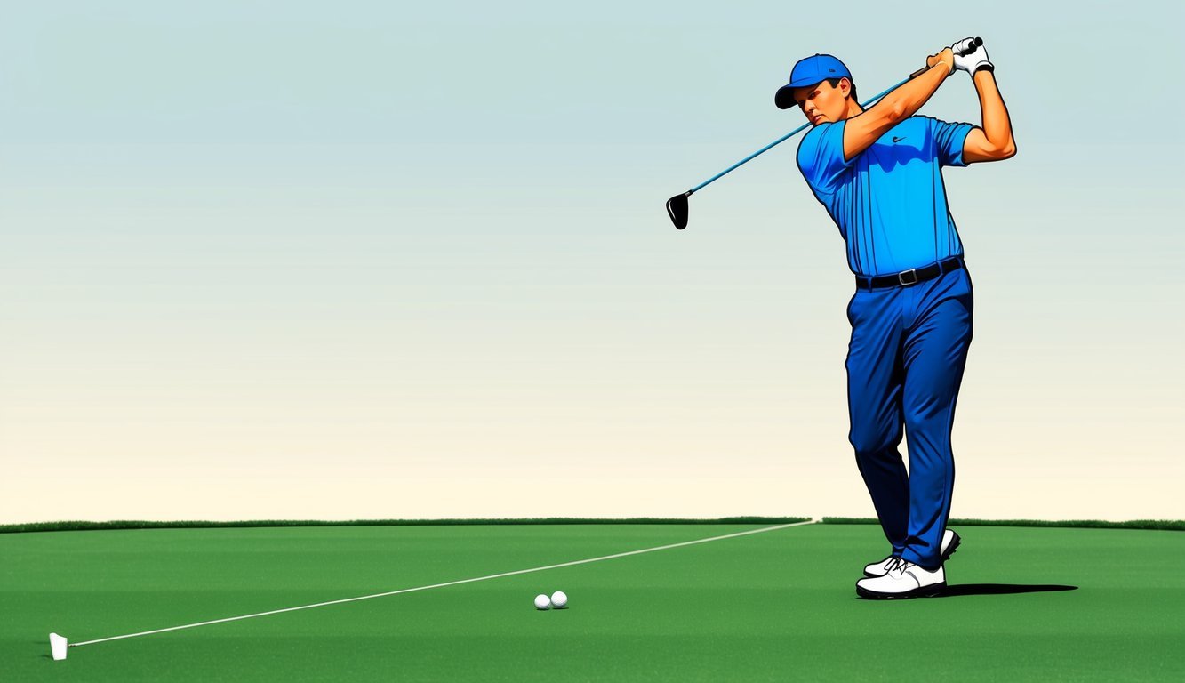 A golfer lines up a straight shot with a driver, focusing on technique and consistency.</p><p>The club is positioned for a powerful, accurate swing