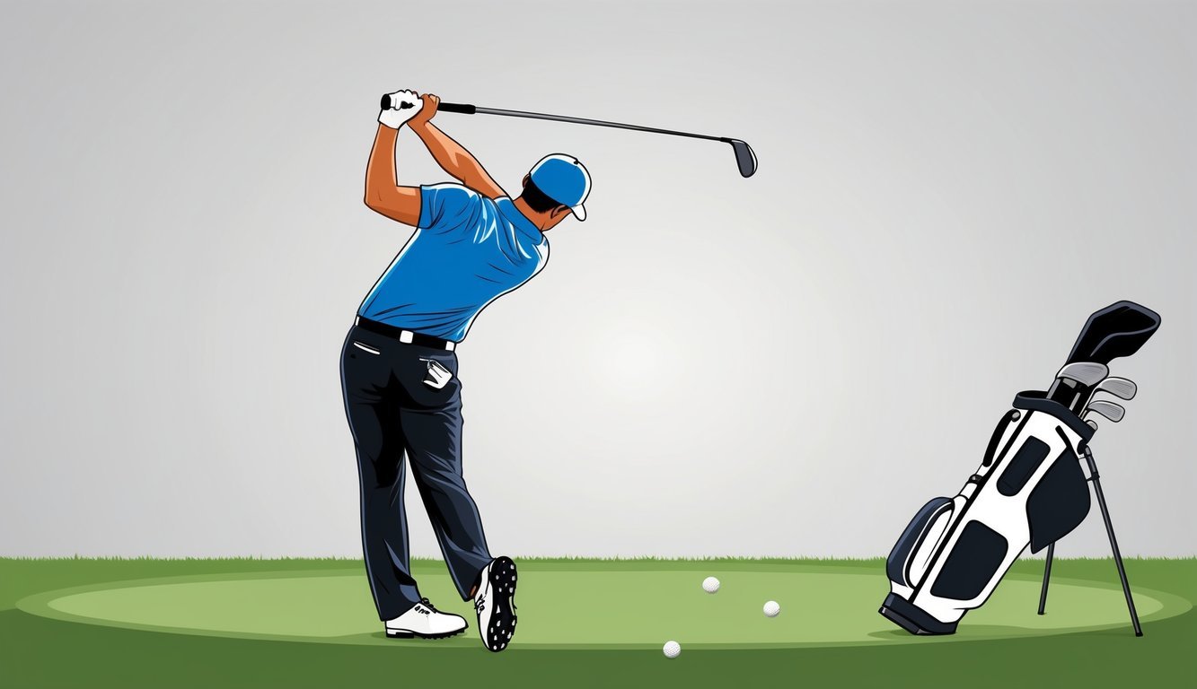 A golfer swings a driver with perfect form, focusing on mental and physical fitness to hit the ball straight down the fairway