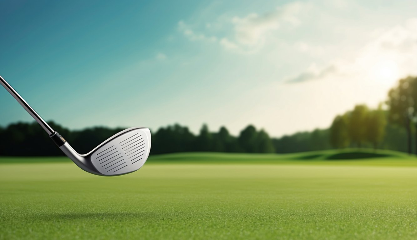 A serene fairway with a gentle breeze, where a forgiving 3 wood effortlessly glides through the air towards the lush green