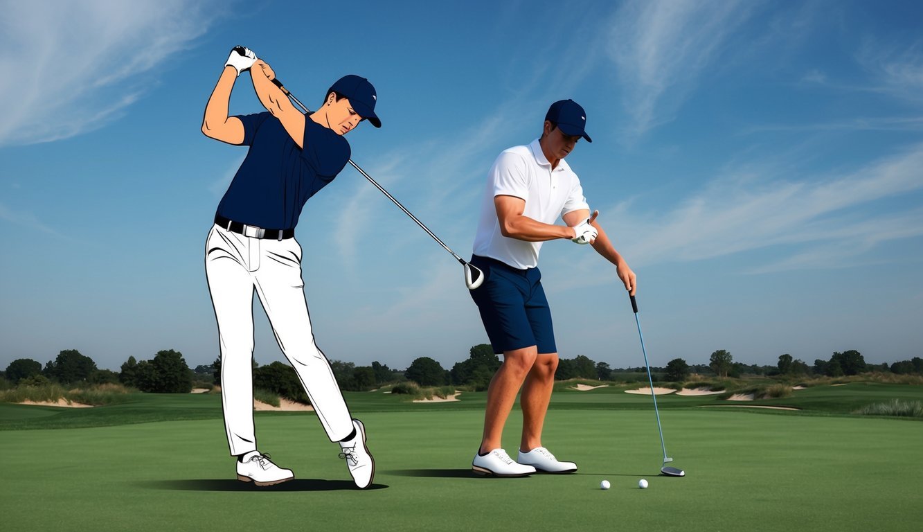 A golfer's weight shifts from back foot to front foot during a swing