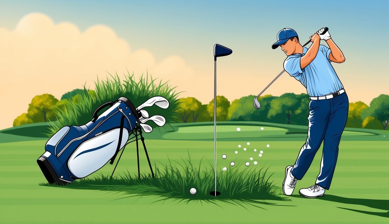 A golfer tees off, hitting the ball into the rough.</p><p>They take a mulligan, repositioning the ball and taking a second shot