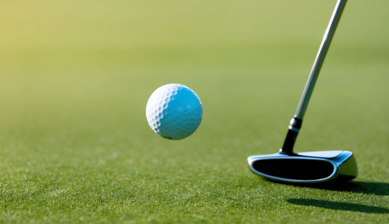 A golf ball spinning backward after a precise club strike on a well-maintained green